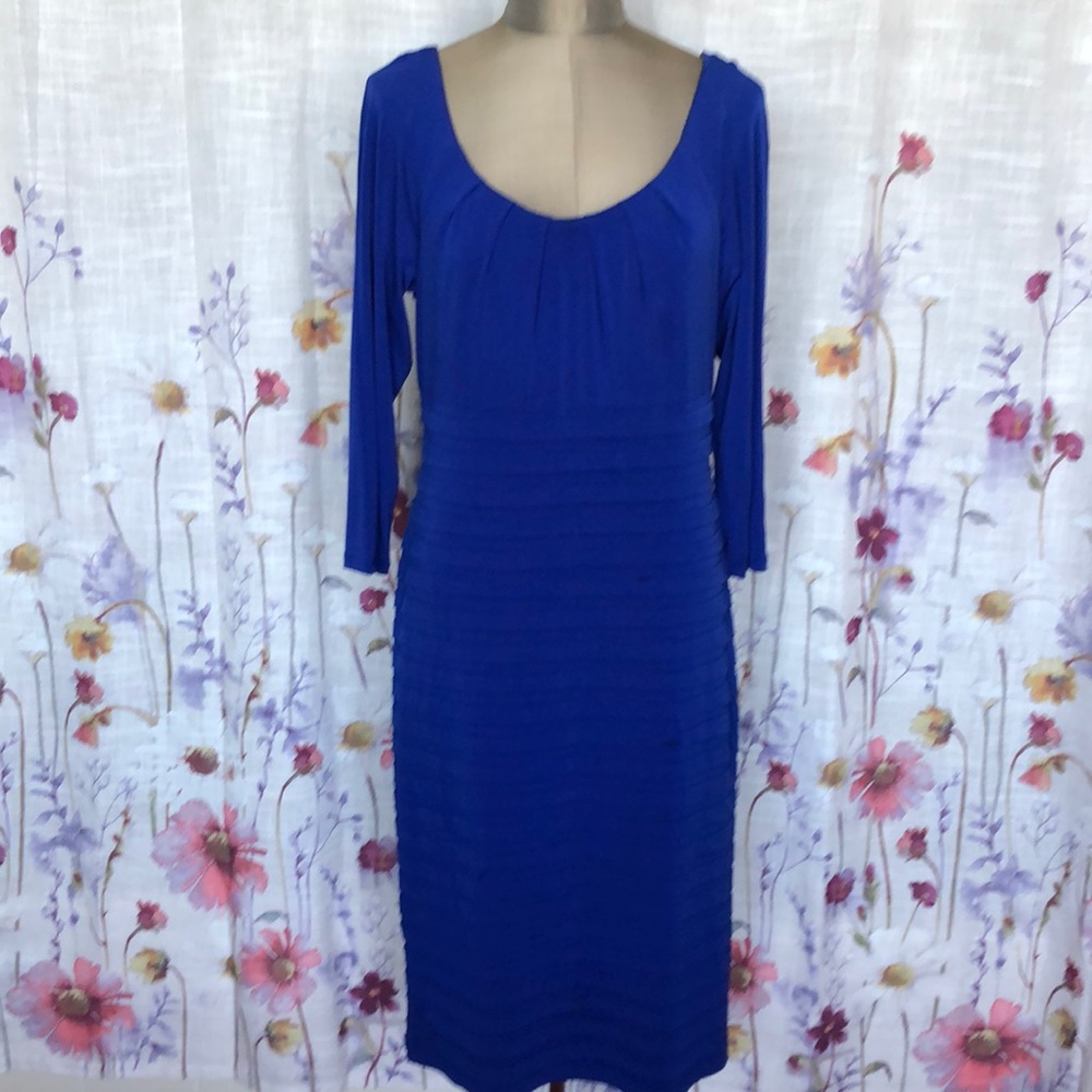 London Times Royal Blue Midi Dress with Scoop Neck